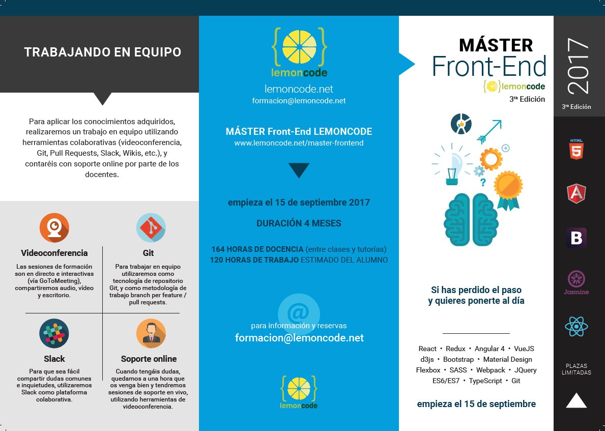 lemoncoders's tweet photo. Ya tenemos listos los trípticos de la tercera edición del Máster Front End Online @lemoncoders, muy agradecidos si RT https://t.co/8oipeGPzNc
