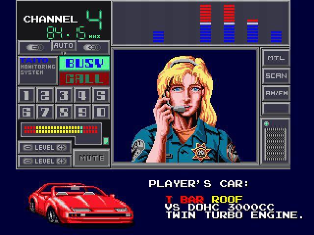 れーるスター こんばんは今回はチェイスhqの続編 Sciタイトー19前作から変化は車を 体当たりしてダメージを与える他に銃 でダメージを与える事が出来る様になった点だ 今作の車は日産フェアレディz32にそっくりな車である 後に登場のチェイスhq2での