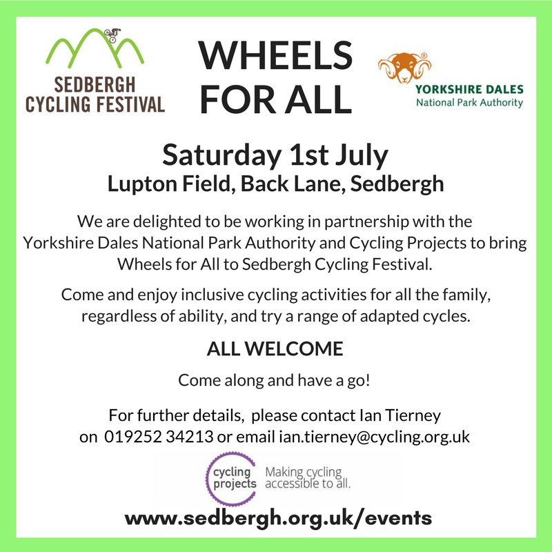 All welcome! <a href="/accessTOG/">Access The Outdoor Guide</a> <a href="/CyclingProjects/">ChrisLKiriakopoulos</a> <a href="/BendriggTrust/">Bendrigg Trust Accessible Outdoor Centre, Cumbria</a> <a href="/Stage1Cycles/">stage1cycles</a> @ExpDales <a href="/dales_trails/">Dales Trails</a> <a href="/GoActiveCumbria/">Go Active in Cumbria</a> <a href="/CumbriaCrack/">Cumbria Crack</a> <a href="/SedberghSchool/">Sedbergh School</a>