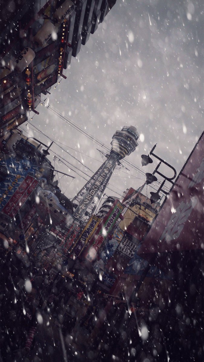 夜風当夜 Iphone4s Snapseed Photography Effect Addition Snow Japan Osaka Shinsekai 大阪 新世界 通天閣 Iphone壁紙 Iphone越しの私の世界 斜め撮り 豪雪の新世界 T Co Pjkiw11vda