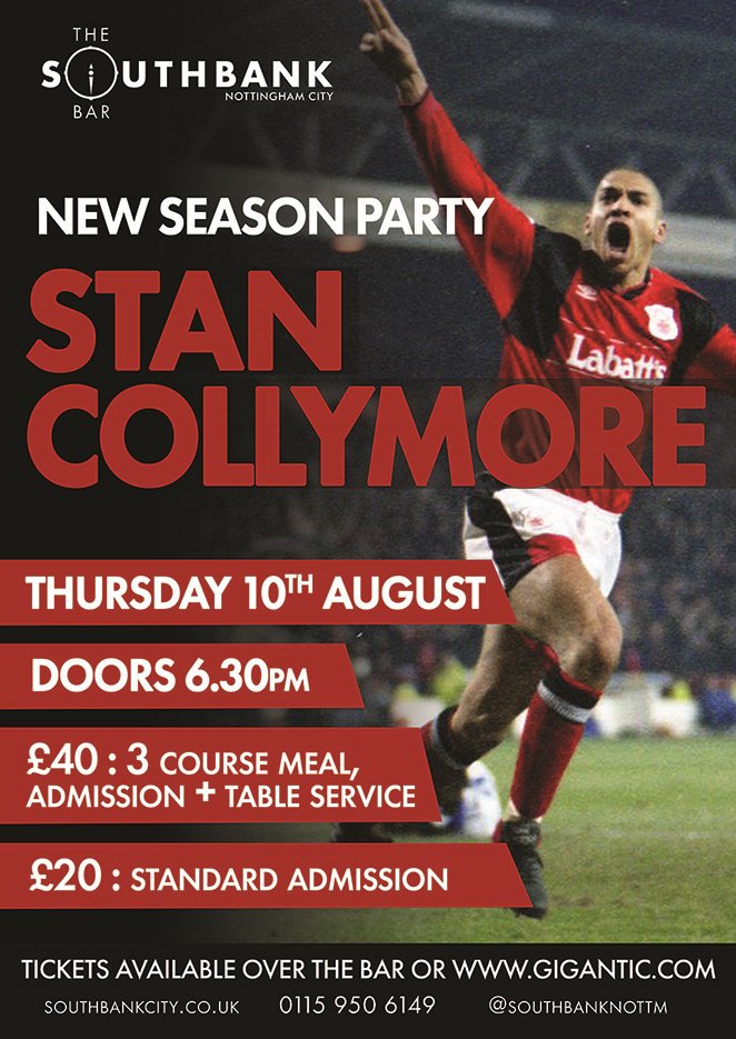 SouthbankNottm's tweet photo. **Competition** Like &amp; RT this Tweet to be in with a chance of winning 4 x tickets to @StanCollymore here on 10/8 #NFFC New Season Party! https://t.co/EalLrnfAx7