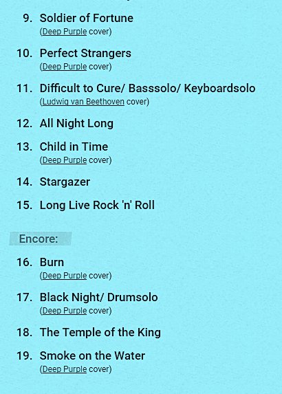 AtelierRococo's tweet photo. @TheSSEHydro Corrected🆕#Setlist 
#Rainbow2017🌈
#RitchieBlackmore
#RitchieBlackmoresRainbow
at the @TheSSEHydro
25th June 2017🏴󠁧󠁢󠁳󠁣󠁴󠁿
最終的セトリです
１曲多く更新されました https://t.co/Ii1edjlpmM