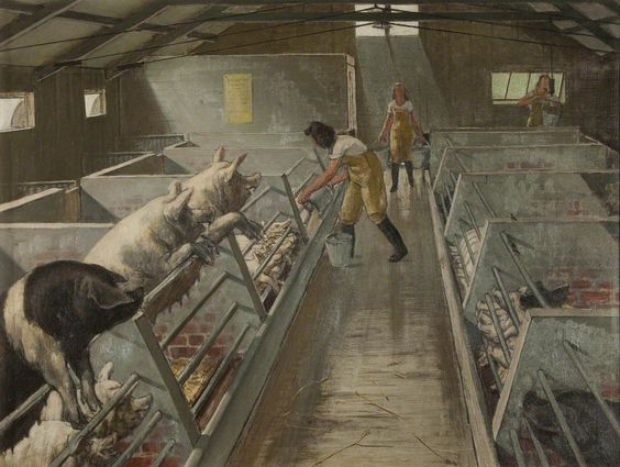 mike_loseby's tweet photo. Northern art: "Women's Land Army at Work" 1940..Oil by #JamesBateman [1893-1959] Born #Kendal #Cumbria. Specialist in Agricultural topics. https://t.co/YoHSsitYXN
