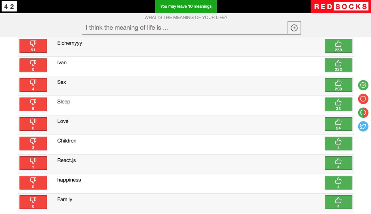 mykhailodatsko's tweet image. Meaning of Life
#ReactRiot2017 #Hackathon
meaningoflife.herokuapp.com
reactriot.com/entries/324-re…