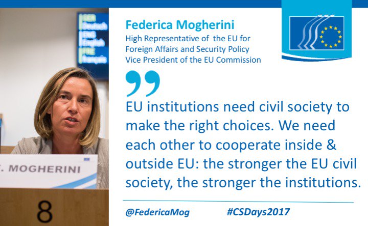 EU_EESC's tweet photo. .@FedericaMog We support the work of #EESC. I count on you as a key partner for external & global action! #CSDays2017 https://t.co/qxg2bBmB0I