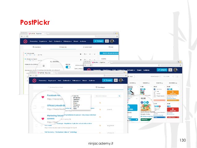 postpickr's tweet image. PostPickr tra i #socialmediatools consigliati ai #WebMarketer da @FilippoG8 di @NinjAcademy! slideshare.net/NinjAcademy/gl…