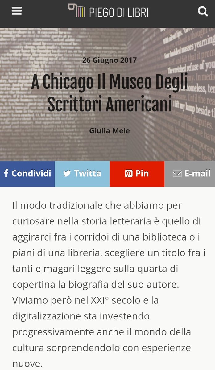 piegodilibri's tweet image. Nel #MondayBreakfast di oggi @GiuliaMele ci presenta @AmerWriteMuseum di #Chicago 

goo.gl/zY3Wrk

@CasaLettori @artdielle @IBS_it