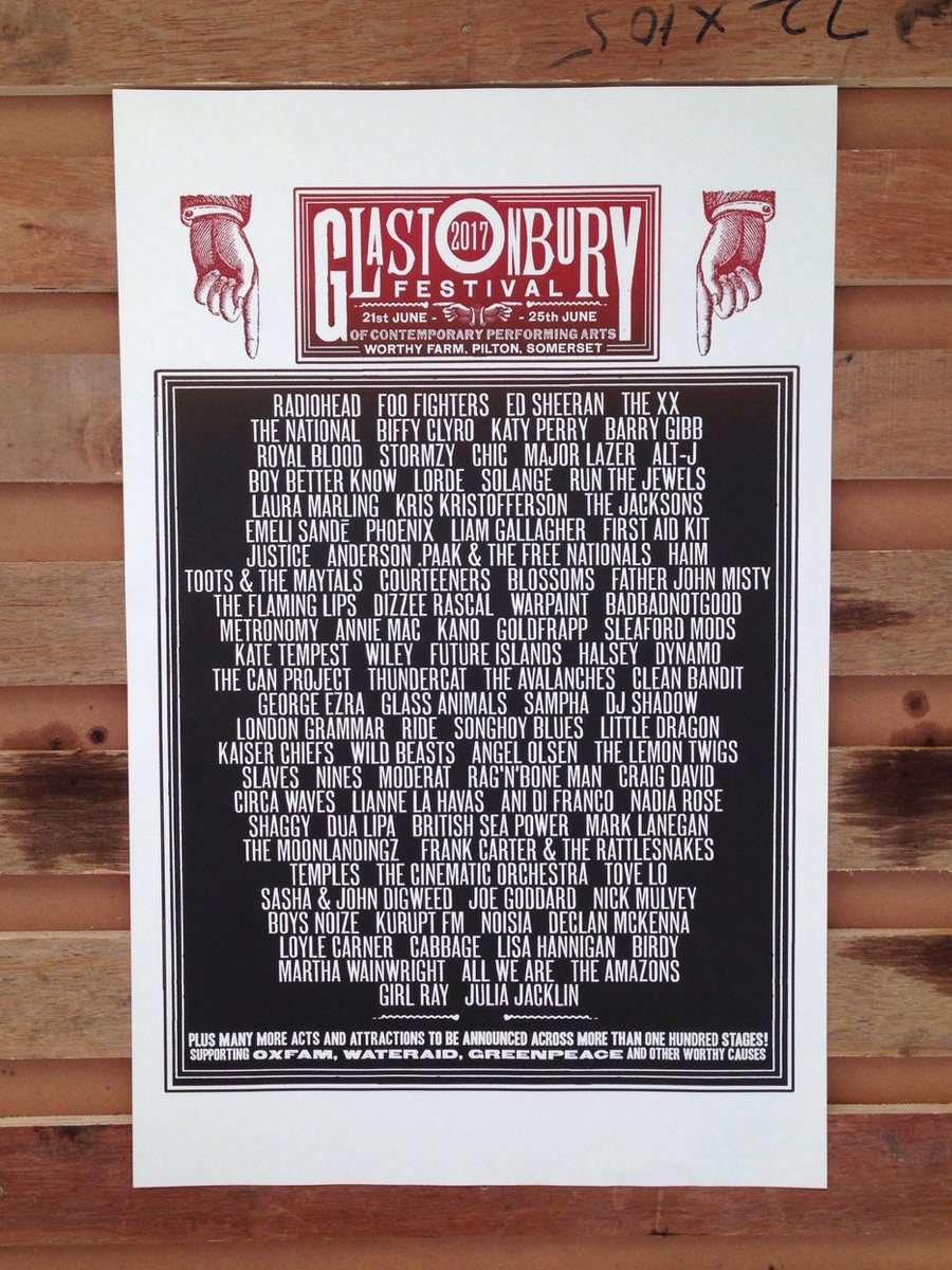 glastonbury's tweet photo. The full range of #Glastonbury2017 T-shirts, hoodies and Free Press posters is now available in our online shop -> https://t.co/FpjHt4Zdii https://t.co/6Vs9yOnaEV