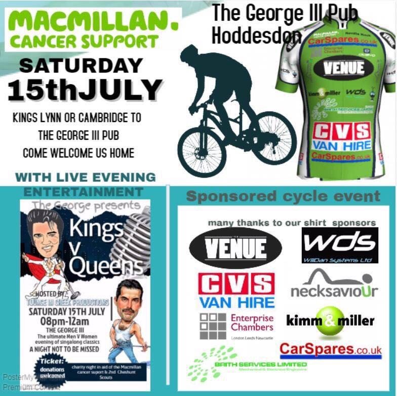 CvsHire's tweet photo. Not long now until we take part in a charity bike ride for @macmillancancer with our local pub, The George III! #Hoddeson #Herts #EN11 https://t.co/fBb9LQ6fjv