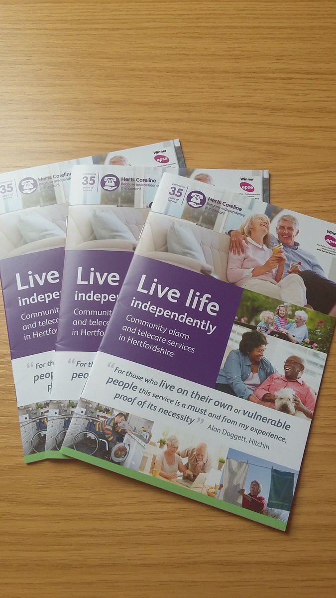 HertsCareline's tweet photo. New Herts Careline brochures! Send a DM if you'd like some for your organisation, practice, group or hospital #telecare #communityalarm https://t.co/403sq2JG0k