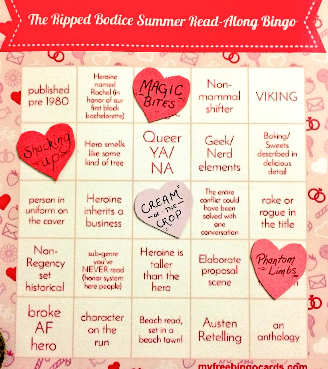 KmTonks's tweet photo. Four books in and you realize you are terrible at bingo. #readalong #doh #bingofail  @TheRippedBodice https://t.co/6F9whATNI2