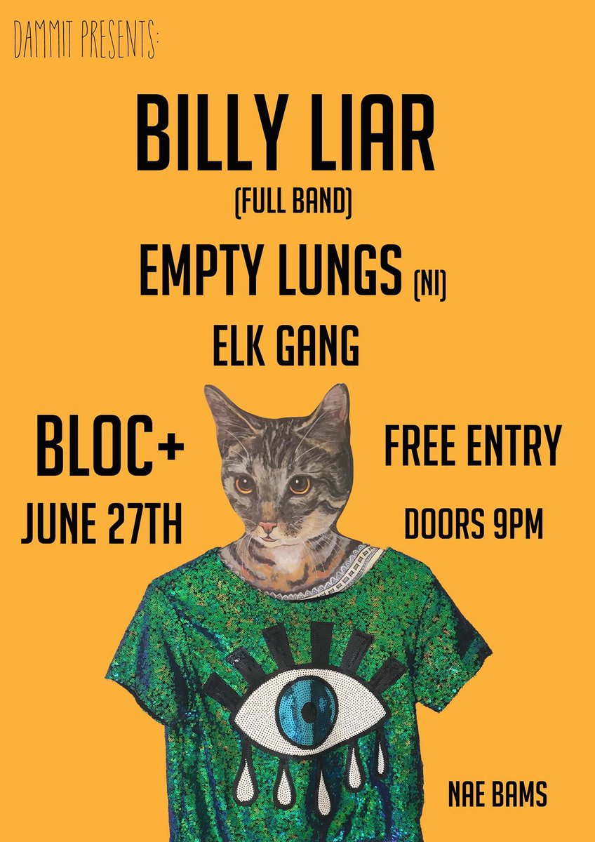 Yo!!! Psyched to be back in <a href="/BlocGlasgow/">Bloc+</a> tomorrow to play alongside <a href="/thebillyliar/">Billy Liar</a> &amp; <a href="/emptylungsni/">Empty Lungs</a> - it's FREE!!!! #Glasgow