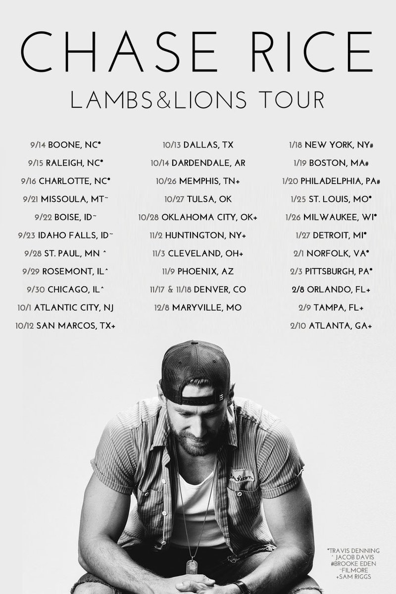 ChaseRiceMusic's tweet photo. New tour. New music. New shows coming to y’all in 2017 and 2018. #LambsandLions #LambsandLionsTour https://t.co/z4oCxw8HjA