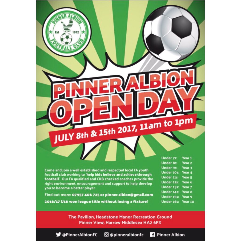 Pinner Albion Open Day in <a href="/HeadstoneNorth/">Headstone North</a> (follow <a href="/PinnerAlbionFC/">Pinner Albion FC</a>)