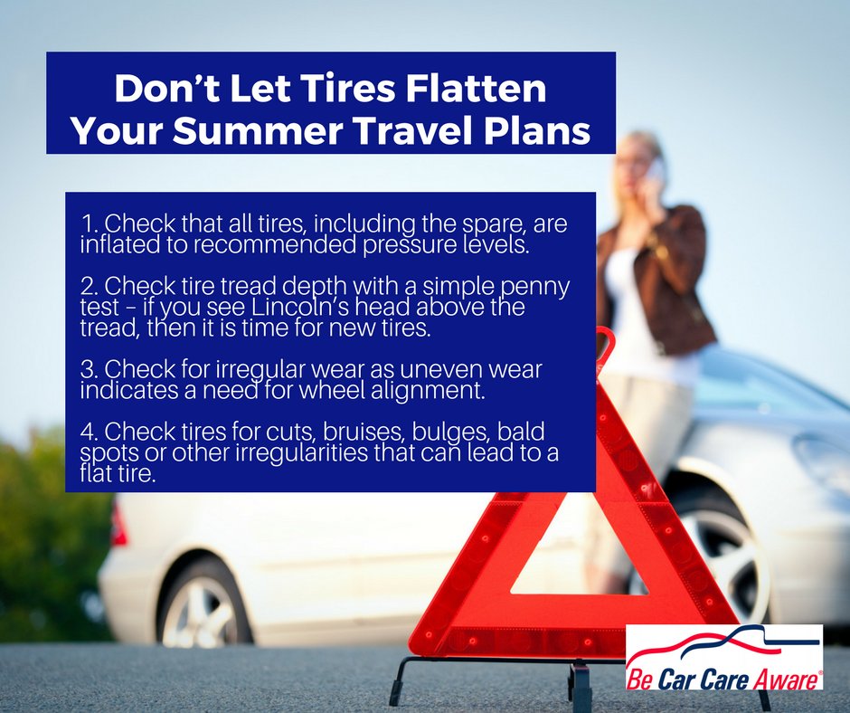 CarCareCouncil's tweet image. Don't let tires flatten your summer travel plans! Be #TireSmart: bit.ly/FlatPlans