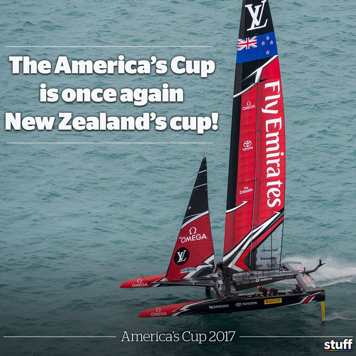 NZStuff's tweet image. Congratulations @EmiratesTeamNZ ! The #AmericasCup is ours again!