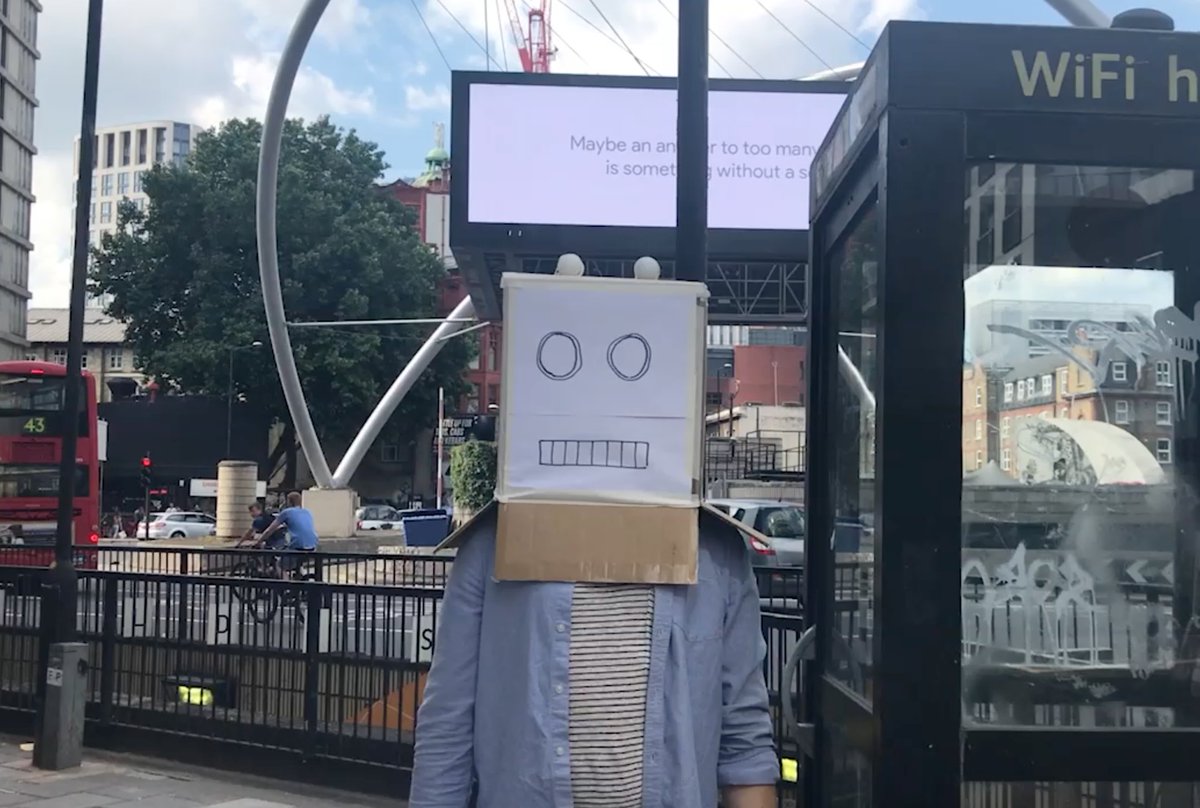 ThisIsTomsBlog's tweet photo. Throwback to last Weekend dressed as a chatbot at Old Street #MrRobot #Hackathon #TechDataHack @wearesnook https://t.co/vq2GQ6rTm9