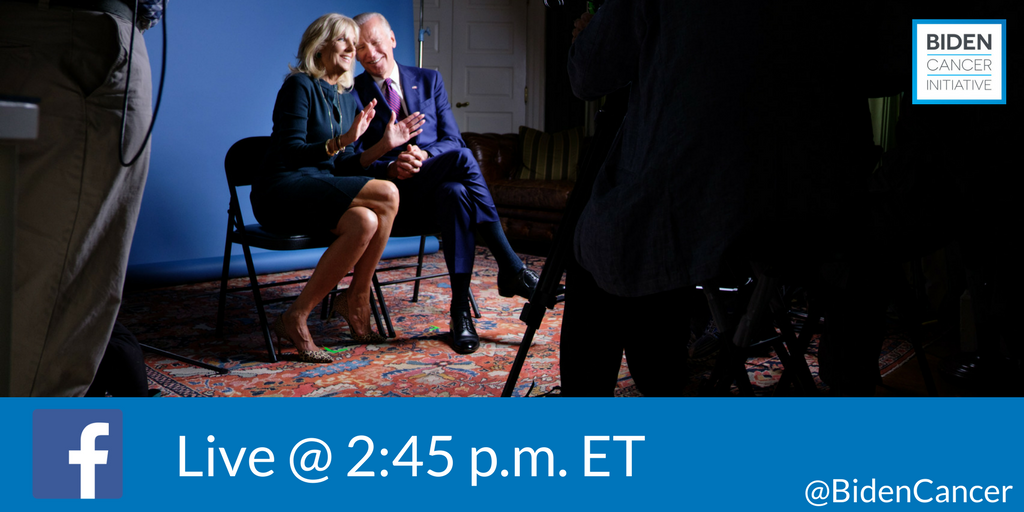 BidenCancer's tweet photo. We are all here for the same goal: to #endcancer. Join @ 2:45pm live on our Facebook page to hear Jill and @JoeBiden explain our commitment. https://t.co/Fm62hDrBKW