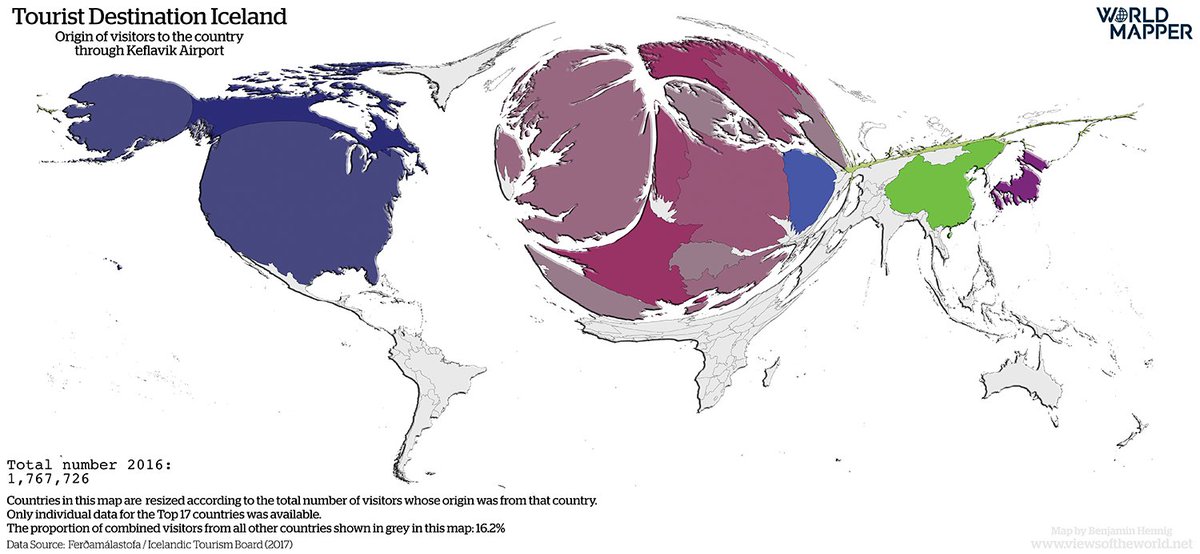 worldmapper's tweet photo. Destination: Iceland. Visualising tourism development in the land of fire and ice https://t.co/9wc1Xkweuy #maps #tourism #UNWTO @iystd2017 https://t.co/BpD3jhsxRG
