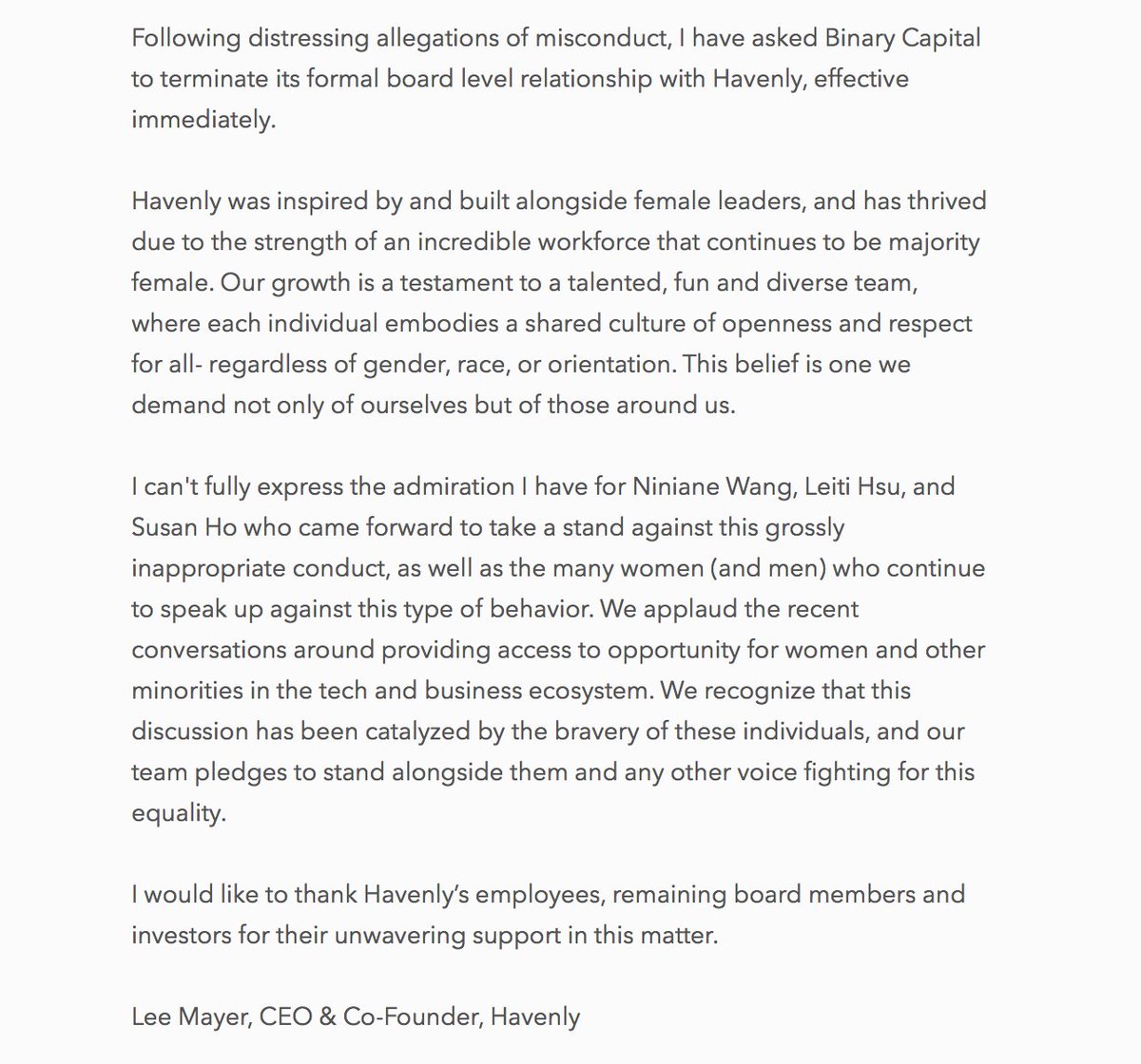 thehavenly's tweet image. Havenly update on Binary Capital.