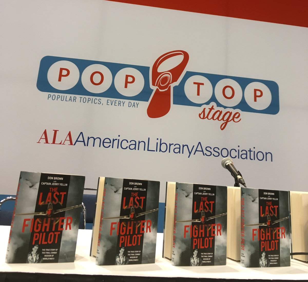 Coming up now at #alaac17: WWII vet Capt. Jerry Yellin speaks at the PopTop stage #LastFighterPilot