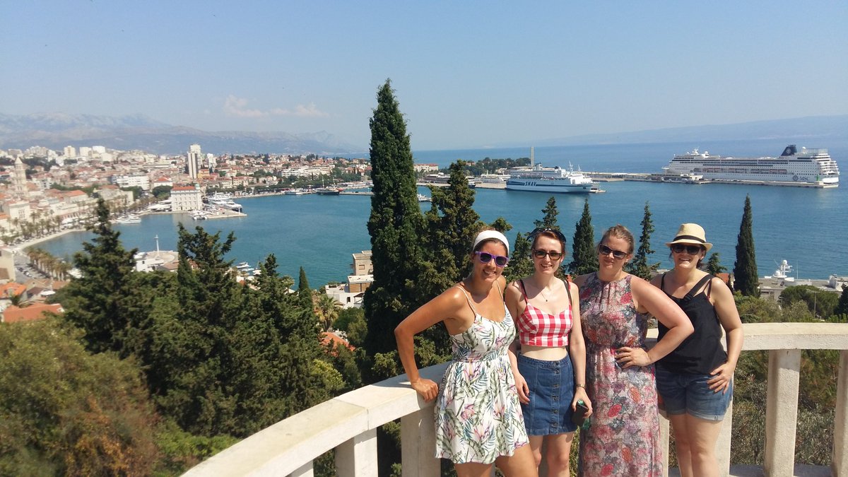 Silkatron's tweet photo. If I were to sum up our #notahendo in 4 shots, it would be... @MadelaineHunter @LadyJoleene @pootleandfaff #croatia https://t.co/Q80YJMWU83