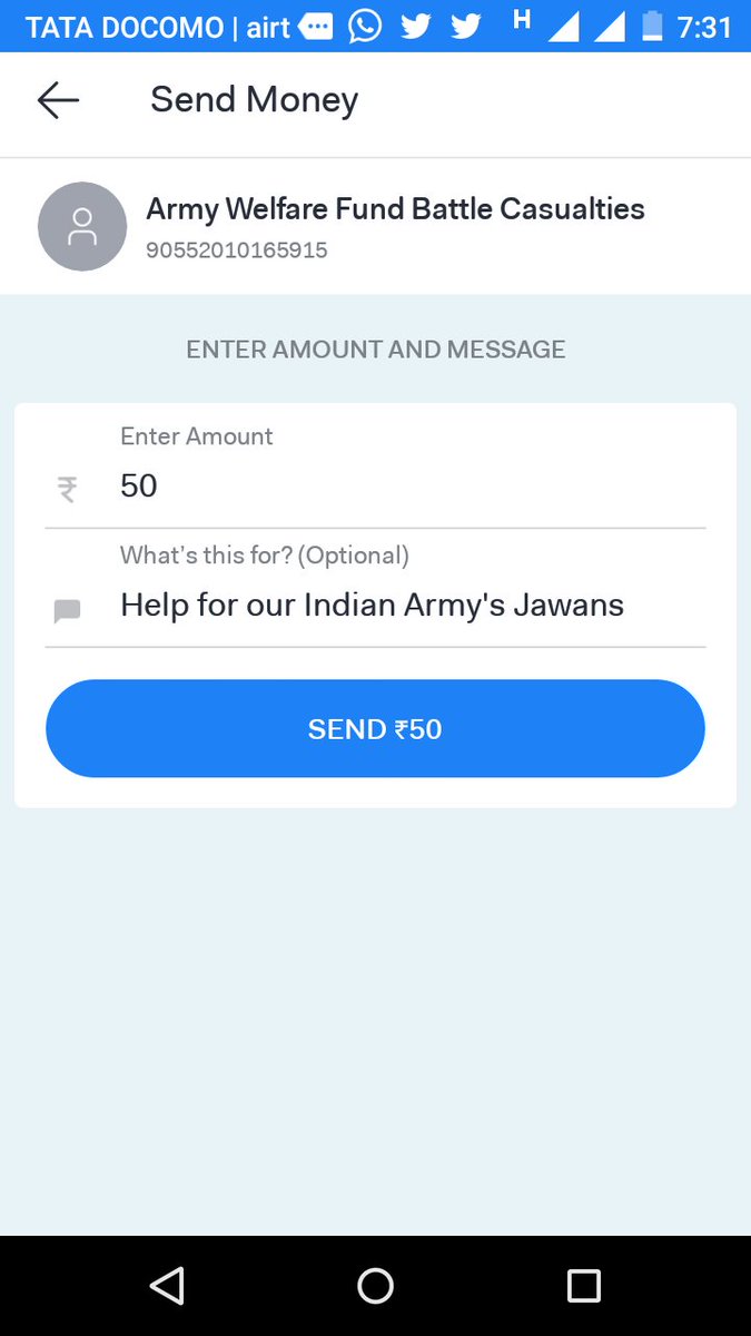 Kavaiya_Bhavin's tweet photo. My 1st transaction & little help to 'Army Welfare Fund Battle Casualties' 🇮🇳 from #HikeWallet #AllNewHike5 Keep hiking! @hikeapp @kavinbm https://t.co/Wcq1ptneuP
