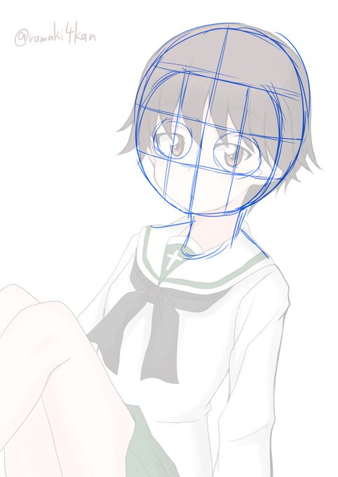 @Ra_Pi1192 これぐらいガイドひいてやってみるのもアリかもです、目の位置は下になるほど幼くなっていくのでまあそこは好みですけど・・・。なれてきたら線を減らして絵に違和がでたらチェックの意味で引いてみるのも手です。あとは左右反転しながらっすね。なおこれは一例ですので・・・ 