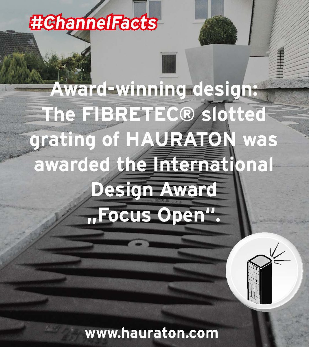 HAURATON_eu's tweet photo. #ChannelFacts: Award-winning design- FIBRETEC® design slotted
grating was awarded the Int. Design Award „Focus Open“.https://t.co/UME6n2aC3X https://t.co/EPuZ27zp9i