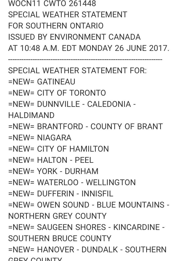 vaughanweather's tweet photo. Already unsettled, special weather statement in effect from Environmenta Canada fourth much of Srn/Ern Ont #onstorm https://t.co/YvUk27gwMX