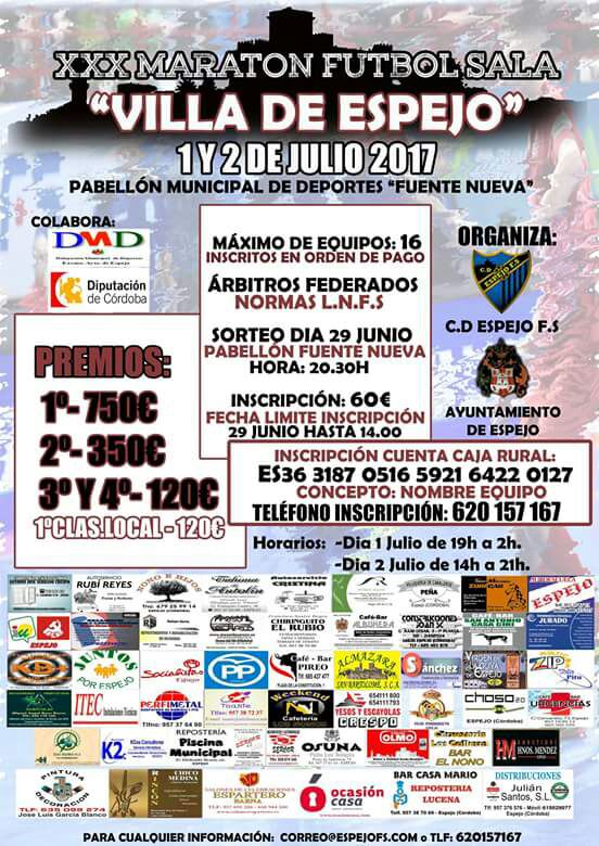 Maratón Senior Villa de Espejo, 1 y 2 de Julio, 50€ de inscripción y 750€ de premio. Pocas plazas disponibles, reserva la tuya!! T:620156167