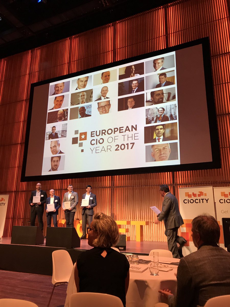 C1309T's tweet photo. European CIO if the Year Finalists being called on stage. And the winner is... (to be continued)... #CIOCITY2017 https://t.co/mYDz67qHuX