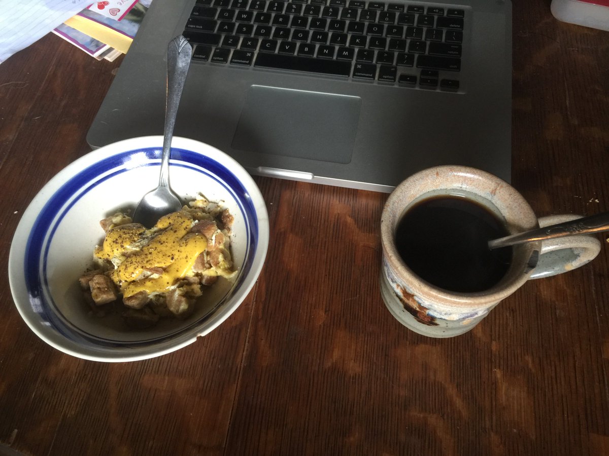 PedalPowerSGF's tweet photo. You know your sacrificing for your business when you're dicing bread for your scrambled eggs to bulk them up a bit. At least there's coffee. https://t.co/TpTtu00v7Q