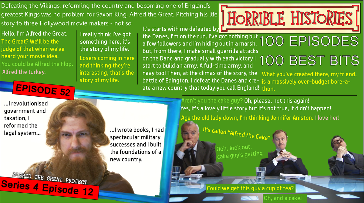 HHTV_'s tweet photo. EPISODE 52: HH Movie Pitch: Alfred the Great project  #HH100 #HorribleHistories #CBBC #SmashingSaxons #AlfredTheGreat #Saxons #KingAlfred https://t.co/e4CWGlJrGV