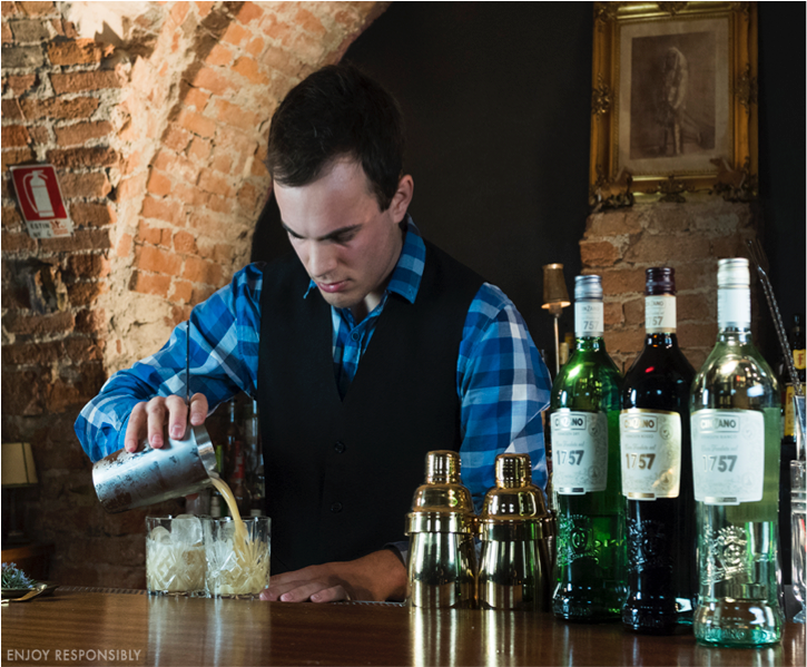 Jan Foukal at work with his cocktail creation Praga - Torino: a combination of #Cinzano 1757 Rosso that transports you from Prague to Torino