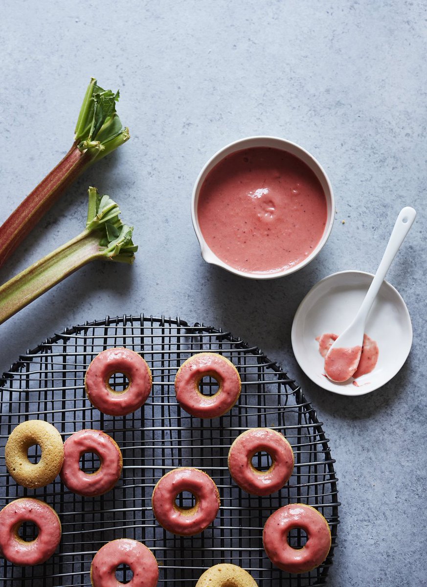 KitchenIQ's tweet image. These Sorghum Donuts with Strawberry Rhubarb Glaze from @sassykitchen are like summer in a donut.  bit.ly/2rJtJAd