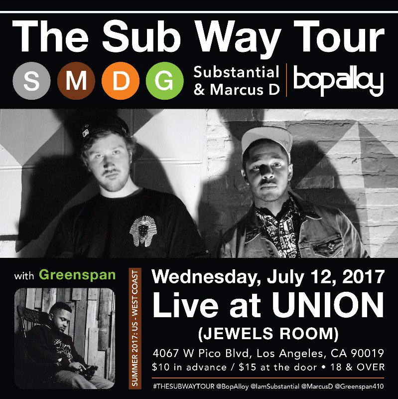 catchonela's tweet photo. 📣 ANNOUNCEMENT 📣
JULY 12th
#TheSubWayTour Feat.
🎙️ @IamSubstantial
🎙️ @marcusd
🎙️ @greenspan410
🎙️ @bopalloy
Tix 🎟️: https://t.co/VBzfOFDwxe https://t.co/Pm06tCjcm3