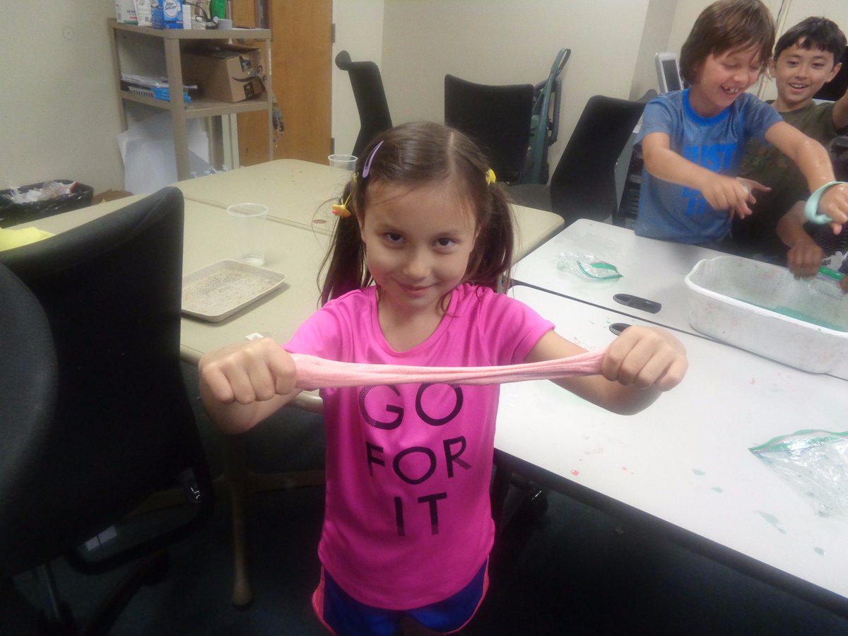 CampSTEM's tweet photo. Borax slime was a success and taught us about chemical reactions #campstem #stem #steam #kitchenchemistry #Science #chemistry https://t.co/oNFxKHLXa1
