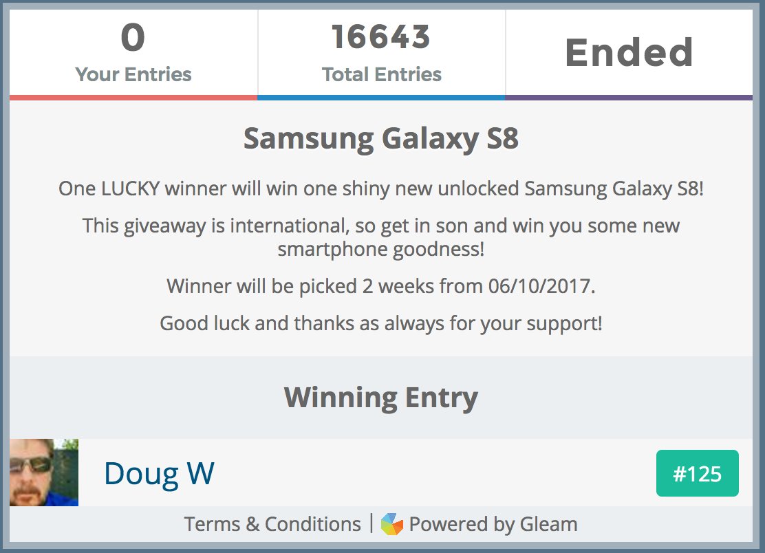theJaredBusch's tweet photo. The #S8escape Samsung Galaxy S8 giveaway winner has been drawn! Congratulations! Check your entry method messages for details. https://t.co/Dq1PjsdHEY