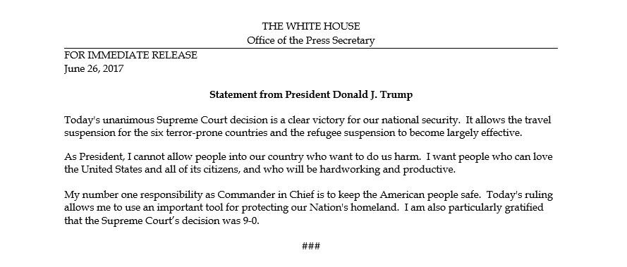 VP45's tweet photo. .@POTUS said top priority is to keep the American people safe. As he said today's SCOTUS ruling is a "clear victory for our nat'l security." https://t.co/0GURHQCBne