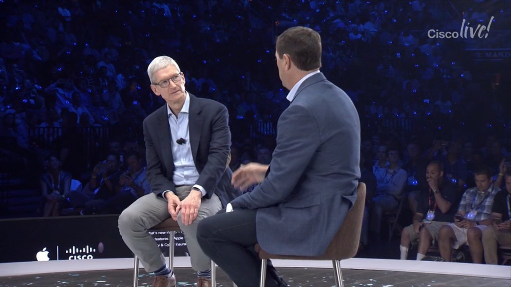 ciscoDC's tweet photo. .@tim_cook joins Cisco's @chuckrobbins on stage at #CLUS. Watch live:https://t.co/XsyFeBYEct #ASAPdatacenter https://t.co/UuV3NtCxn2