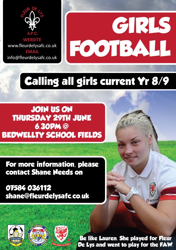 fleurdelysafc's tweet photo. Don't forget that we have our first training session for girls teams on Thursday! #girlsfootball https://t.co/wdUbVk1qIB