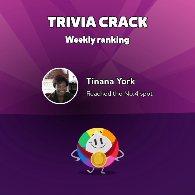 I reached the No.4 spot in the weekly ranking! - triviacrack.com/en/landing yeahyuh