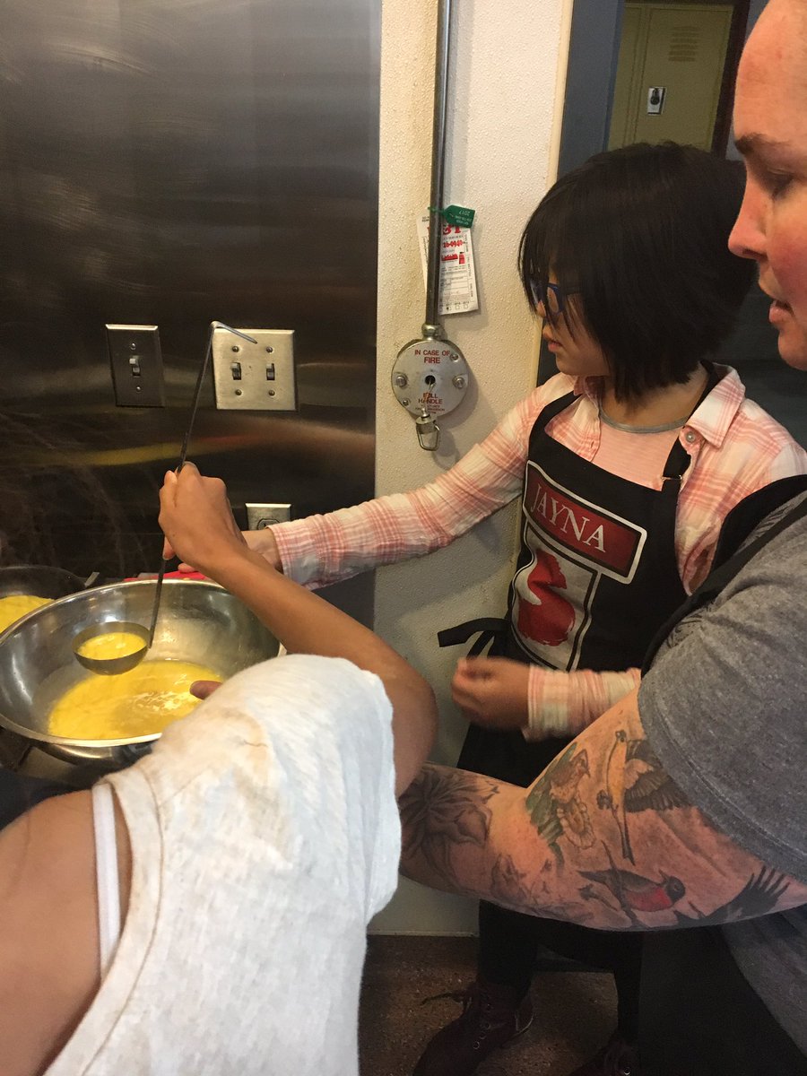 SAASFoodService's tweet image. Summer Program - Culinary Basics with Chef Robin underway.  Day 1: Kitchen Safety, Knife Skills and Egg Flipping!