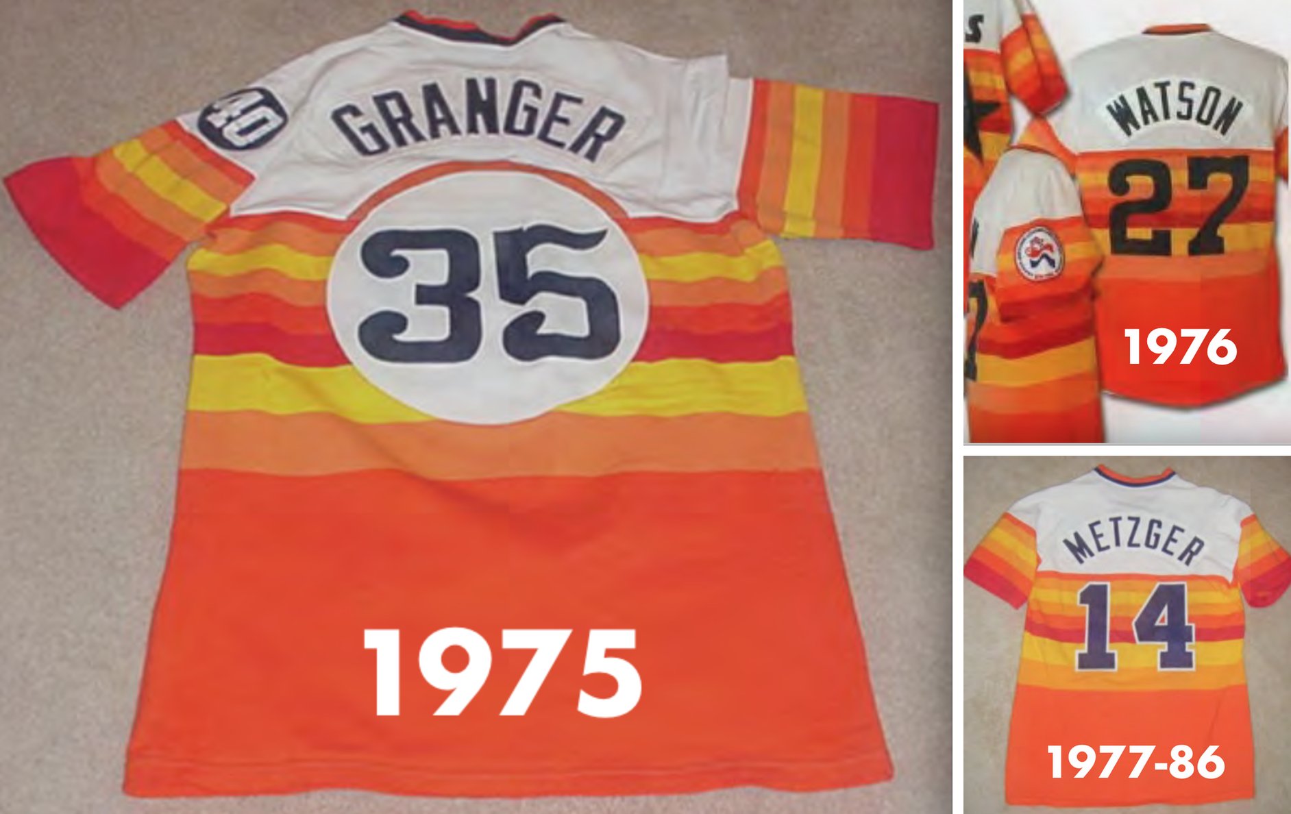 Paul Lukas on X: Fun fact: Back-jersey design of Astros' rainbow uni  evolved over the years. Original 1975 version was clearly the best.   / X