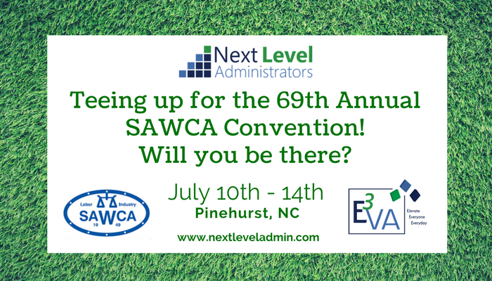 NXTLVL_ADMIN's tweet photo. Attending #SAWCA17? Be Sure to come by booth #14 and meet our team! #NextLevelAdmin #WorkComp #DataAnalytics #NorthCarolina @SAWCA https://t.co/S2gAxEb9YS