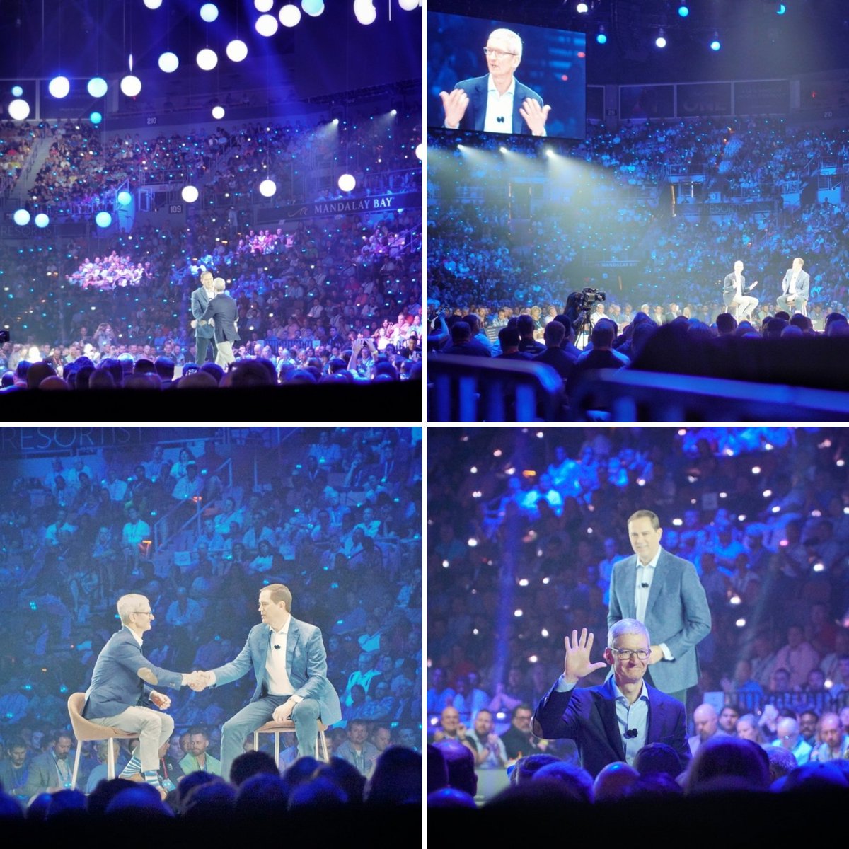 stvngntr's tweet photo. Always fun surprises here at #CLUS .  Was cool seeing Tim Cook &amp; Chuck Robbins discussing tech future.  #CLUS17 #CiscoLive #ciscolive2017 https://t.co/dwG2r3fjrD