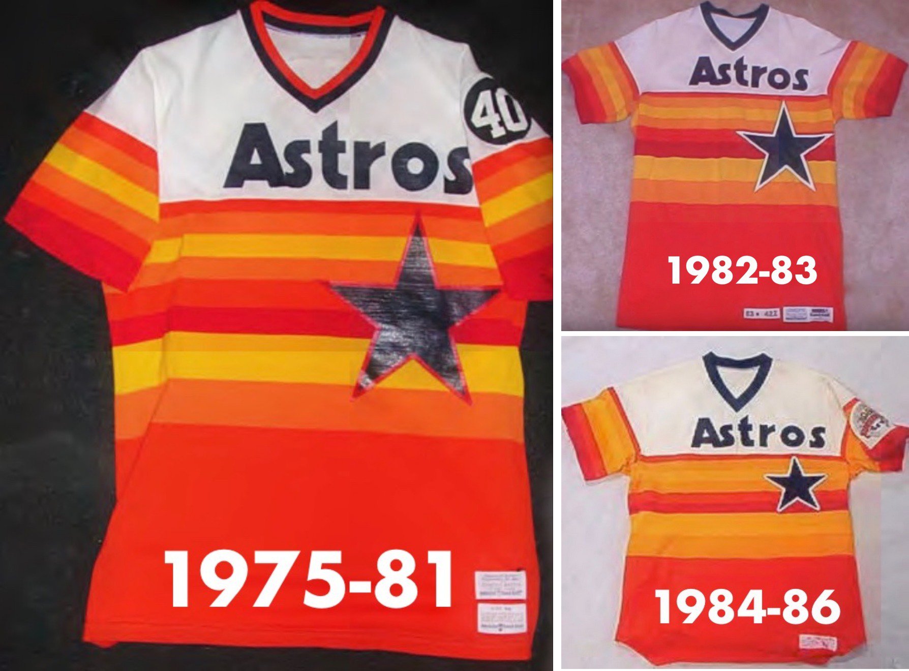 Paul Lukas on X: Star on front of Astros' rainbow jersey evolved over the  years. Outline changed from orange to white, and then star got smaller.   / X