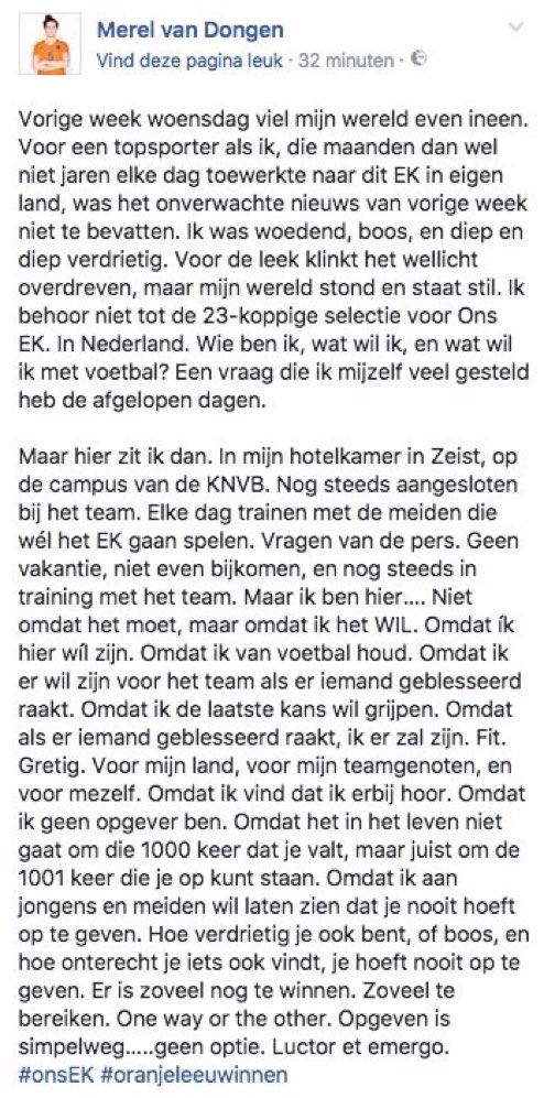 SuleyOzturk's tweet photo. Topsportmentaliteit. Inspirerend @merelvd. (via @vvkicks) https://t.co/SfFHgzgR80