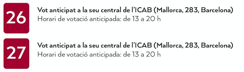 somlegals's tweet photo. Demà també pots exercir el teu dret a vot anticipat a la seu de l'ICAB de 13 a 20h. 🗳 #VotaLluísRiera #eleccionsICAB https://t.co/WPU3dUfTlI https://t.co/Z0l9kluzNu